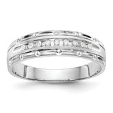 14k White Gold AA Quality 1/10 carat Diamond Trio Mens Complete Wedding Band